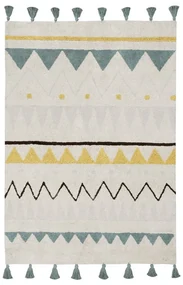 Krémový prateľný ručne tkaný bavlnený detský koberec 120x160 cm Azteca Vintage Blue – Lorena Canals