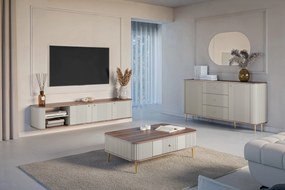 Závesný TV stolík Vespera 3D 187 cm - kašmírová /orech / zlatá