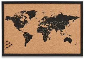 ZELLER Korková nástenka mapa sveta, čiernohnedá 59x40cm