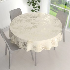 Biante Zamatový okrúhly obrus Isabela Flower IBL-022 Zlaté kvety na smotanovom Ø 120 cm