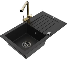 Mexen Pablo, granitový drez 752x436x161 mm, 1-komorový a zlatá batéria Duero, čierna, 6510-77-671600-50-B