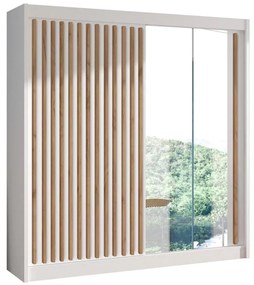 Šatníková skriňa so zrkadlom SANTINO 203x215 cm biela/dub craft