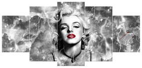 Gario Obraz s hodinami Elektrizujúca Marilyn Monroe - 5 dielny Rozmery: 150 x 70 cm