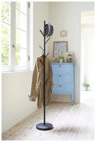 Čierny stojací vešiak s detailmi z bukového dreva YAMAZAKI Plain Pole Hanger
