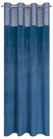 Modrý zamatový záves AGNES so zlatou orientálnou potlačou 140x250 cm