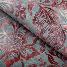 Biante Zamatový behúň na stôl Tamara TMR-054 Abstraktné vínové kvety na sivozelenom 35x160 cm