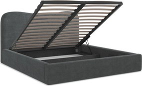 Tmavosivá čalúnená dvojlôžková posteľ s úložným priestorom s roštom 140x200 cm Kahai – Makamii