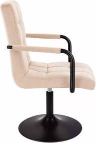 LuxuryForm DESIGN Otočná stolička VERONA BLACK VELUR na čiernom tanieri - krémová