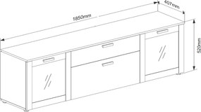 Široká TV skrinka Niklas, 185 cm, šedá/dub artisan