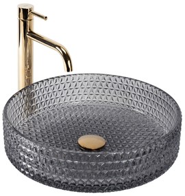 Rea Cristal, sklenené umývadlo na dosku 390x390x95 mm, dymové sklo-nikel brúsený, REA-U8880