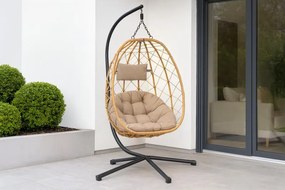 Závesné kreslo Garden Line béžovej farby s béžovým vankúšom a čiernym rámom FAT9100