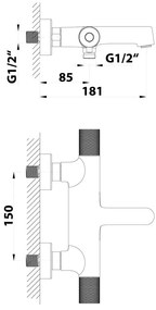 Matne čierna nástenná vaňová batéria (2 výstupy) Solaris – Sapho