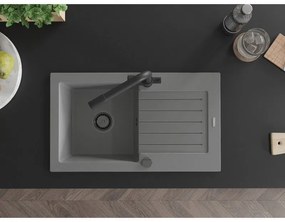 Mexen Pablo, granitový drez 752x436x161 mm, 1-komorový a šedá batéria Duero, šedá, 6510-71-671600-70-B
