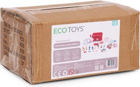ECOTOYS Dřevěná lékařská sada ECOTOYS, 28 doplňků, lékařská taška, od 3 let