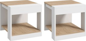 HOMCOM Set 2 Rustikálnych Drevených Stolíkov Z Postele na Vybavenie Obývacej Izby a Spálne 40 x 40 x 45 cm Biele a Prírodné | Aosom