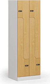 Kovová šatníková skrinka S1 Z, 4 oddiely, 1850 x 600 x 500 mm, mechanický kódový zámok, laminované dvere, buk