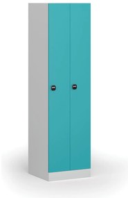 Kovová šatníková skrinka S1 zúžená, 2 oddiely, 1850 x 500 x 500 mm, zámok s čítačkou RFID kariet, zelené dvere