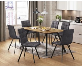 IDEA nábytok Jedálenský stôl BERGEN dub + 6 stoličiek BERGEN sivé mikrovlákno