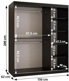 Šatníková skriňa 150 cm Boomer 2 (čierna). Akcia -21%. Vlastná spoľahlivá doprava až k Vám domov. 1126256