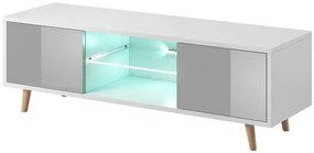 TV stolík Sweden s LED osvetlením 140 cm biely mat/sivý lesk