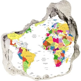 Nálepka 3D diera betón Mapa sveta nd-p-96052492