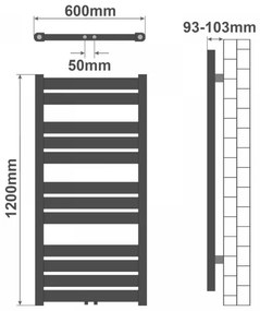 AQUAMARIN Vertikálny kúpeľňový radiátor, 1200 x 600 mm
