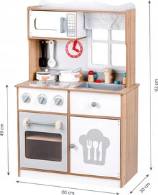 ECOTOYS Drevená veľká detská kuchynka ECOTOYS, 16 doplnkov, trúba a mikrovlnka
