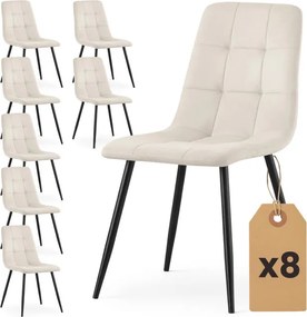 Sada ôsmich jedálenských stoličiek NERO zamatové, béžové / čierne nohy (8 ks)