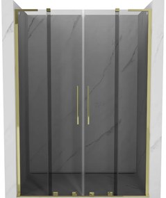 Mexen Velar L Duo, posuvné sprchové dvere do otvoru 160 cm, 8mm šedé sklo, zlatá lesklá, 871-160-003-42-50