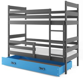 Poschodová posteľ 80 x 190 cm Eril B (grafit + modrá) (s roštami, matracmi a úl. priestorom). Vlastná spoľahlivá doprava až k Vám domov. 1056562
