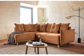 Menčestrová rozkladacia rohová pohovka v tehlovej farbe (ľavý roh) Lazy Lukka – Miuform