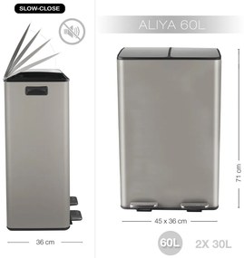 Taupe oceľový odpadkový kôš 2x30 l na triedený odpad/nášľapný Aliya – Spirella