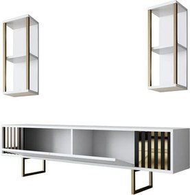 TV stolík s policami Biela a zlatá línia