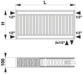 Doskový radiátor Rotheigner 22 300 x 3000 mm 6 prípojok (spodné alebo bočné)