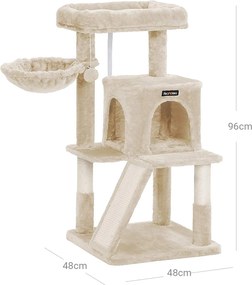 Škrabadlo pre mačky, Mačací strom s veľkým lôžkom, 96 cm, béžové