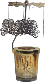 Zlatý svietnik anjelské zvonenie s kočiarmi - Ø 8*17 cm