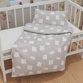 Biante Detské bavlnené posteľné obliečky do postieľky Sandra SA-733 Zamilované ľadové medvede na svetlo sivom Do postieľky 90x140 a 50x70 cm