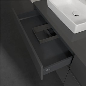 VILLEROY &amp; BOCH Collaro závesná skrinka pod dve umývadlá na dosku, 4 zásuvky, s LED osvetlením, 1600 x 500 x 548 mm, Glossy Grey, C021B0FP