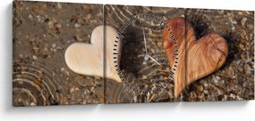 Obraz - Drevené srdiečka (s hodinami) (90x30 cm)