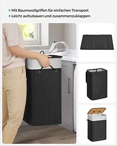 Bambusový kôš na bielizeň, 80x40x30cm, čierny