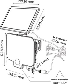 Exteriérové solárne nástenné LED svietidlo Alex, 1x LED 5,5w, čierna, pohybový senzor