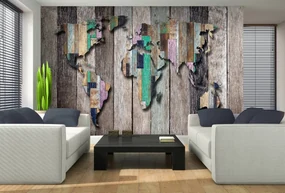 Fototapeta - Mapa sveta na farebných doskách (152,5x104 cm)