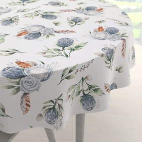 Biante Bavlnený okrúhly obrus Sandra SA-707 Modré kvety Protea na bielom Ø 130 cm