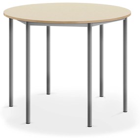 Stôl SONITUS, okrúhly, Ø 1200x900 mm, HPL - breza, strieborná