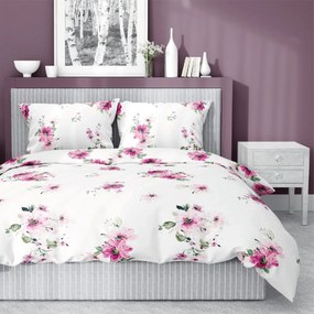 Posteľná bielizeň z bavlneného saténu v bielej farbe s ružovými kvetinami 3 časti: 1ks 160x200 + 2ks 70x80 Biela