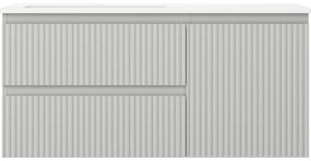 Mexen Rivel, kúpeľňová skrinka 100 cm s ľavým umývadlom Otis, 2S, 1D, drážkovaná, sivá matná/biela matná - 91A23-10047-3-BBFFF62-W18L01