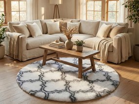 TZ Biely okrúhly vzorovaný koberec shaggy Decor Latern Rozmer: 140 cm