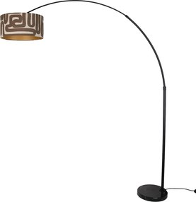 Stojacia lampa čierna s hnedým a béžovým pruhovaným tienidlom 50 cm - XXL
