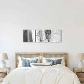 Obraz - Vlk v lese (s hodinami) (90x30 cm)