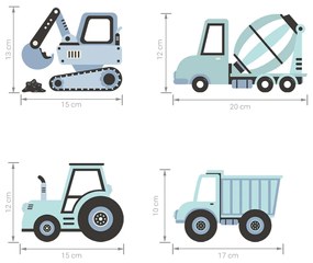 Nástenné samolepky STAVEBNÉ AUTA modré